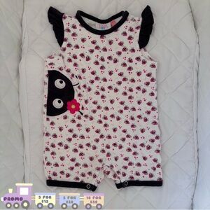 ⭒ 6M BadaBoom Ladybug All Over Print Ruffle Romper Floral Embroidered Spring ⭒